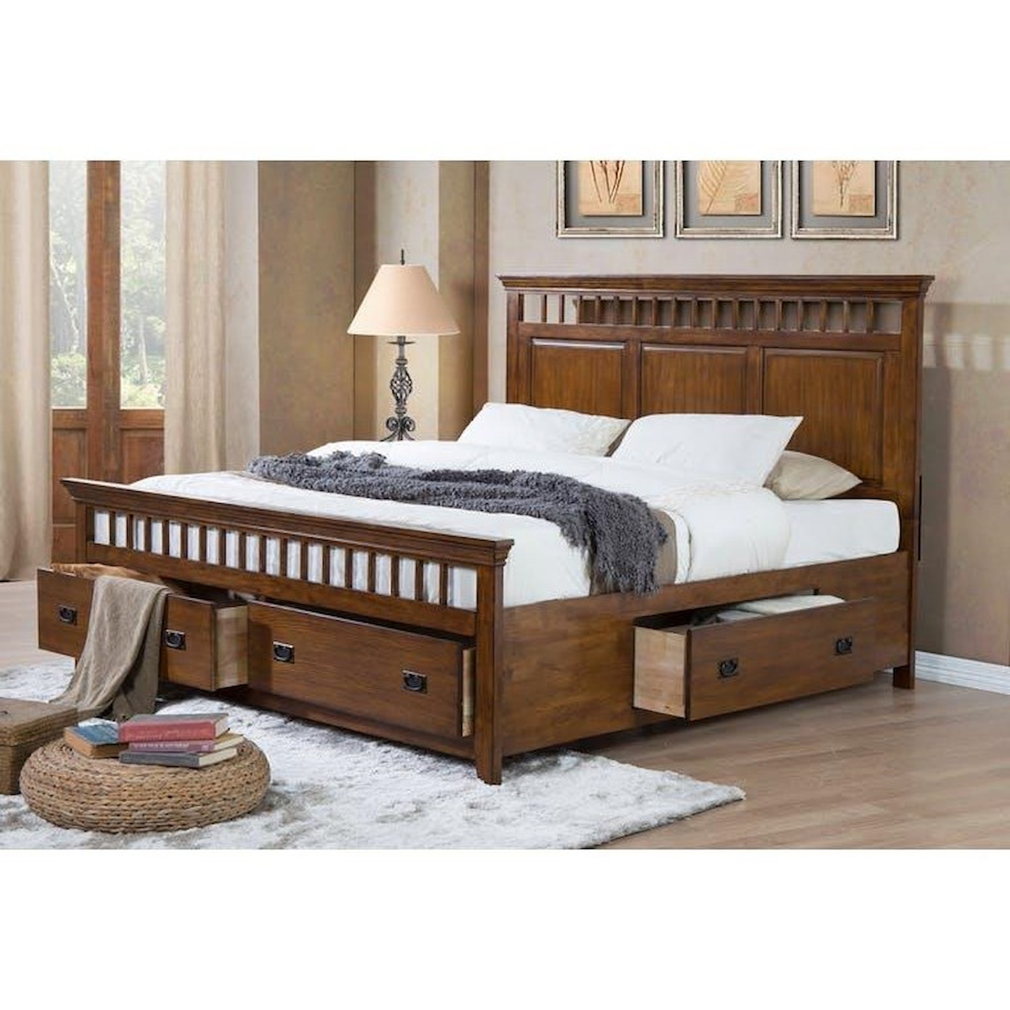 Elements International Trudy 373500Q Queen Storage Bed Dunk & Bright